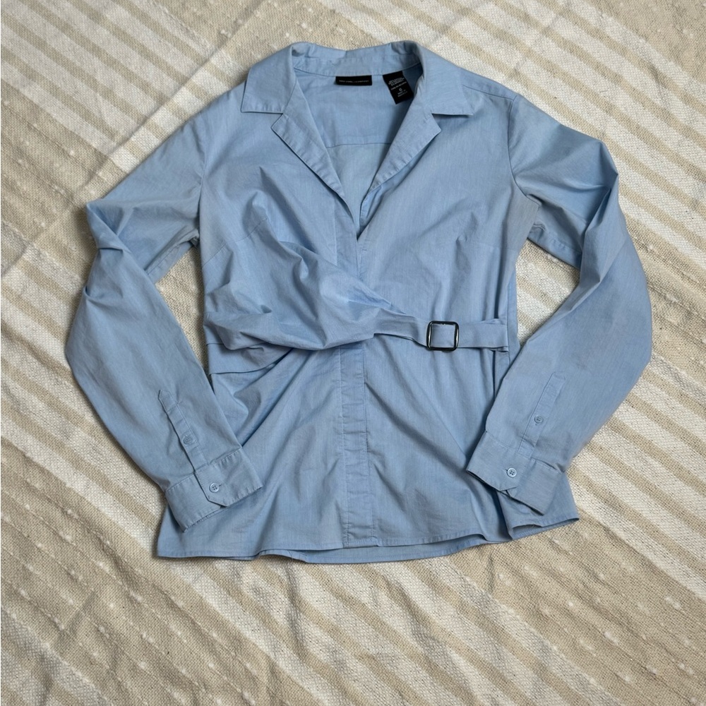 New York & Company light blue wrap buckle blouse size 6/small - Picture 7 of 12